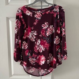 Floral Red Blouse with 3/4ths Sleeves